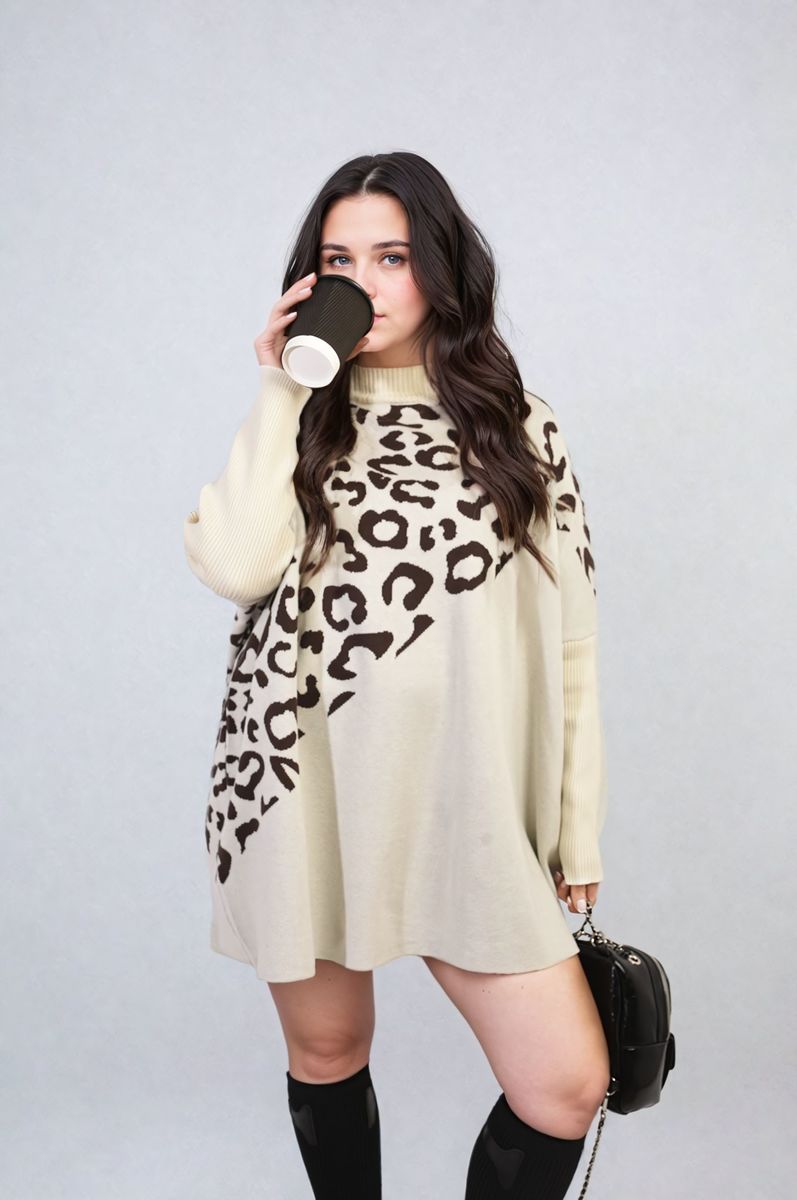 Leopard Print Knitted Long Sleeve Jumper