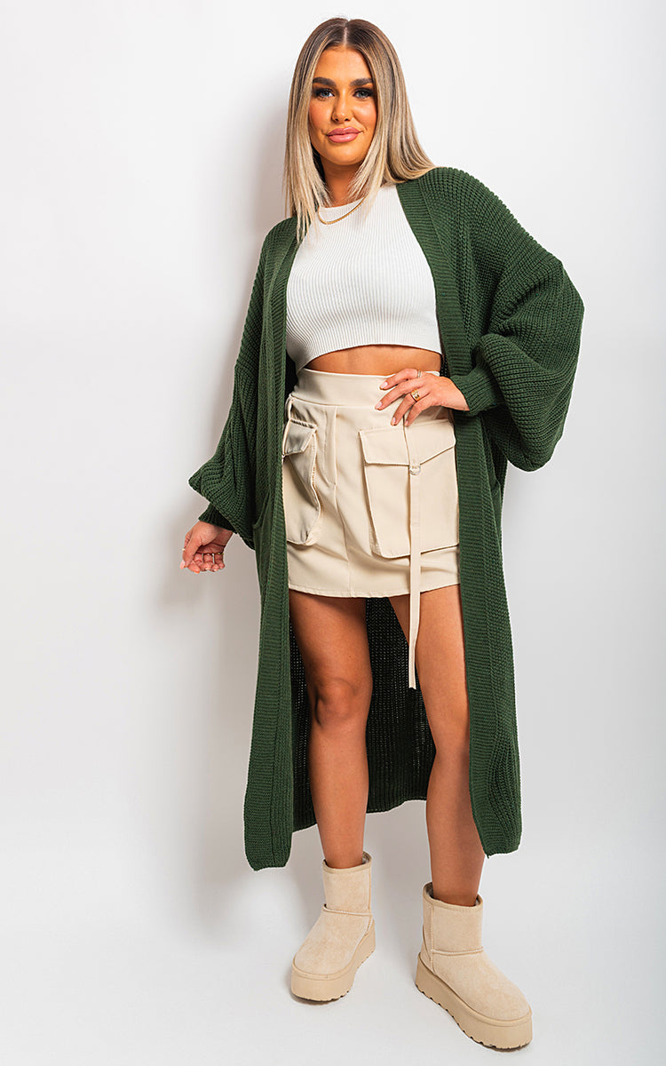 Chunky Knitted Balloon Sleeve Long Maxi Cardigan