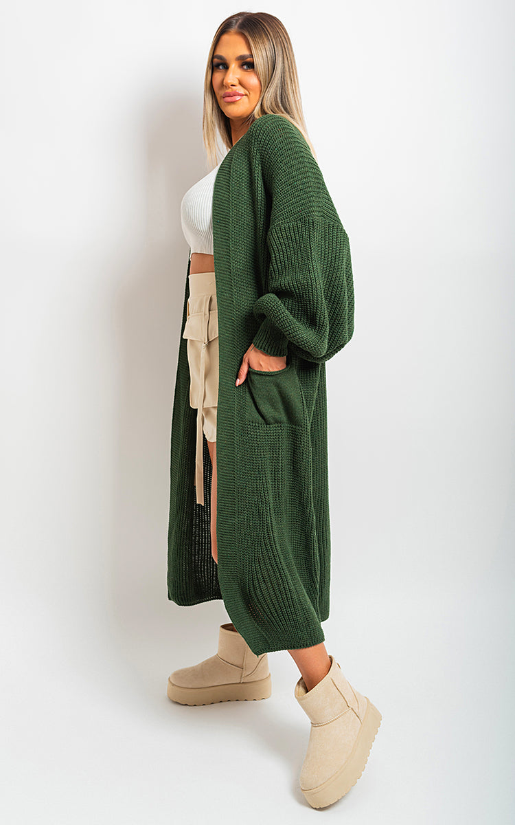 Chunky Knitted Balloon Sleeve Long Maxi Cardigan