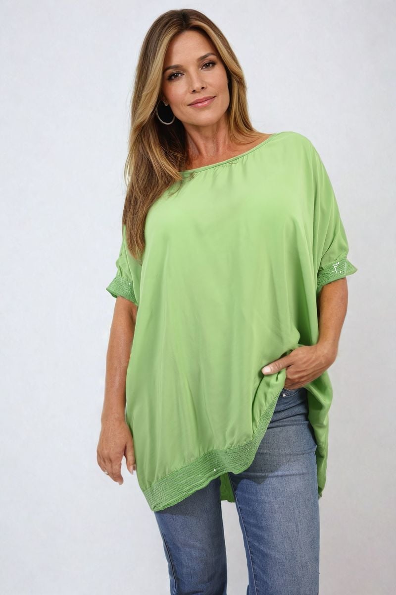 Oversized Sequin Hem Flare Sleeve Top