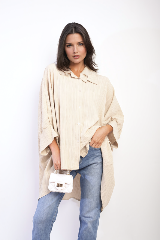 Oversized Long Sleeve Button Front Top