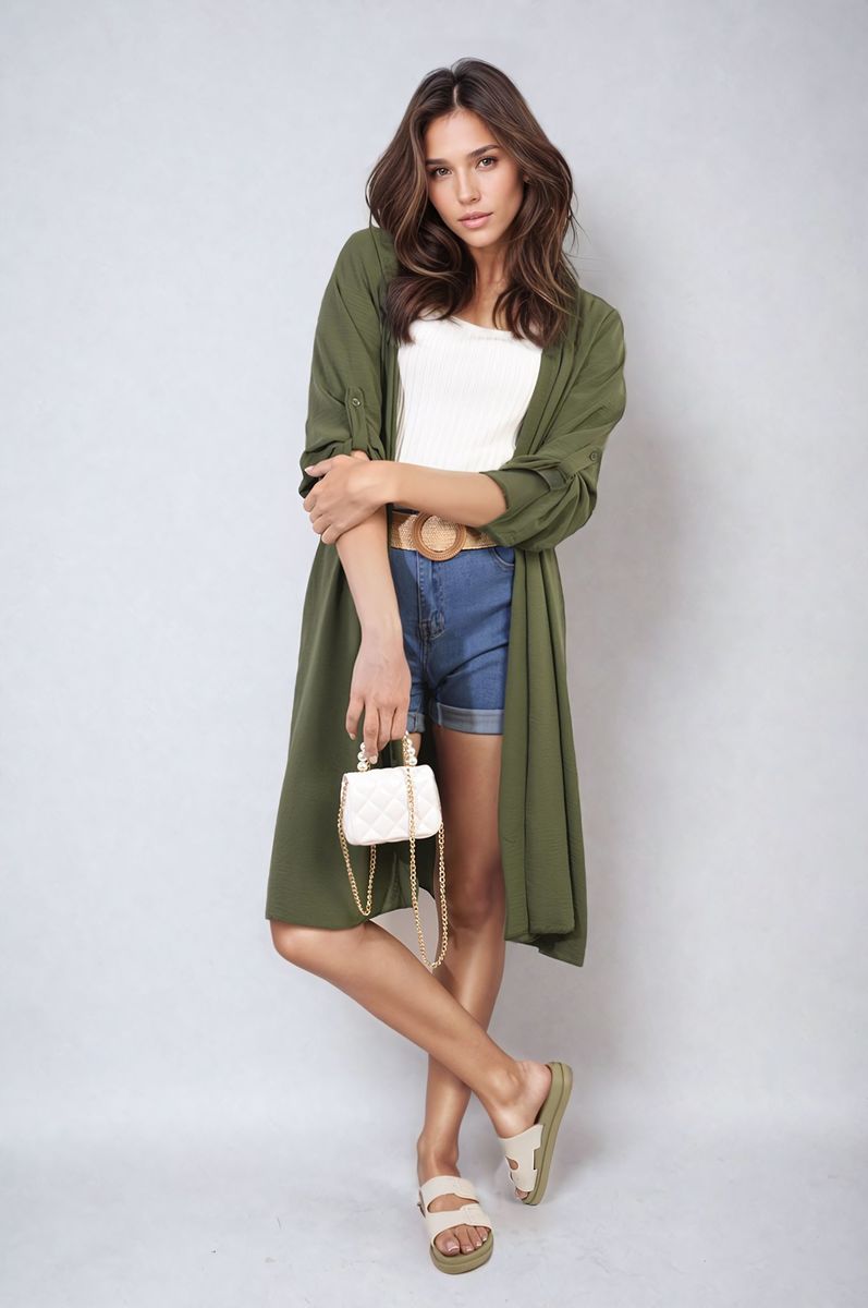 Open Front Knitted Long Cardigan