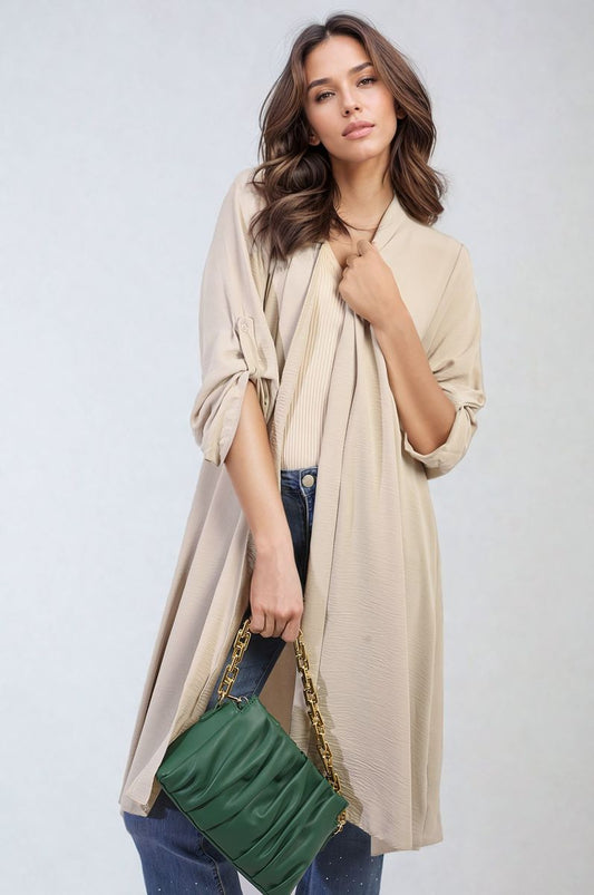 Open Front Knitted Long Cardigan