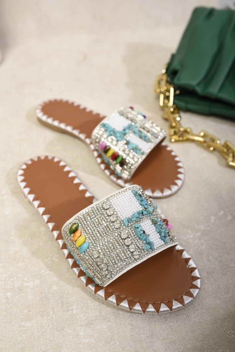 Open Toe Jewelled Flat Sandals