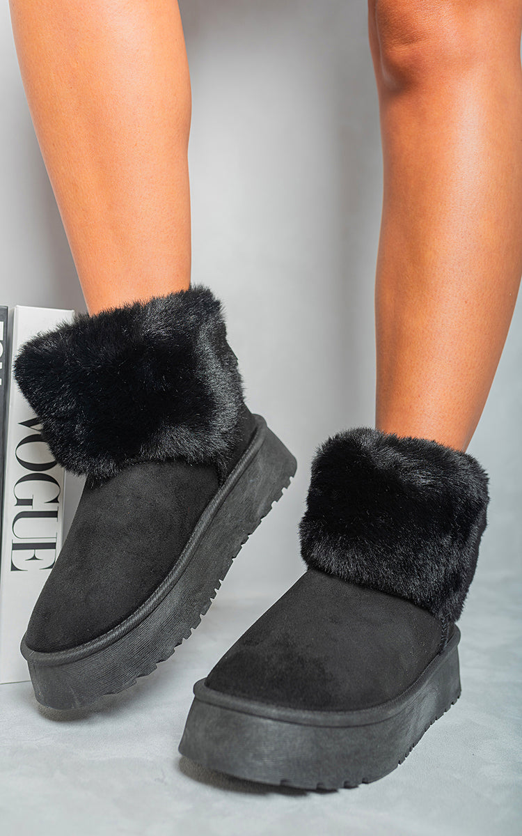 Fuzzy Cuff Slip On Snow Boots