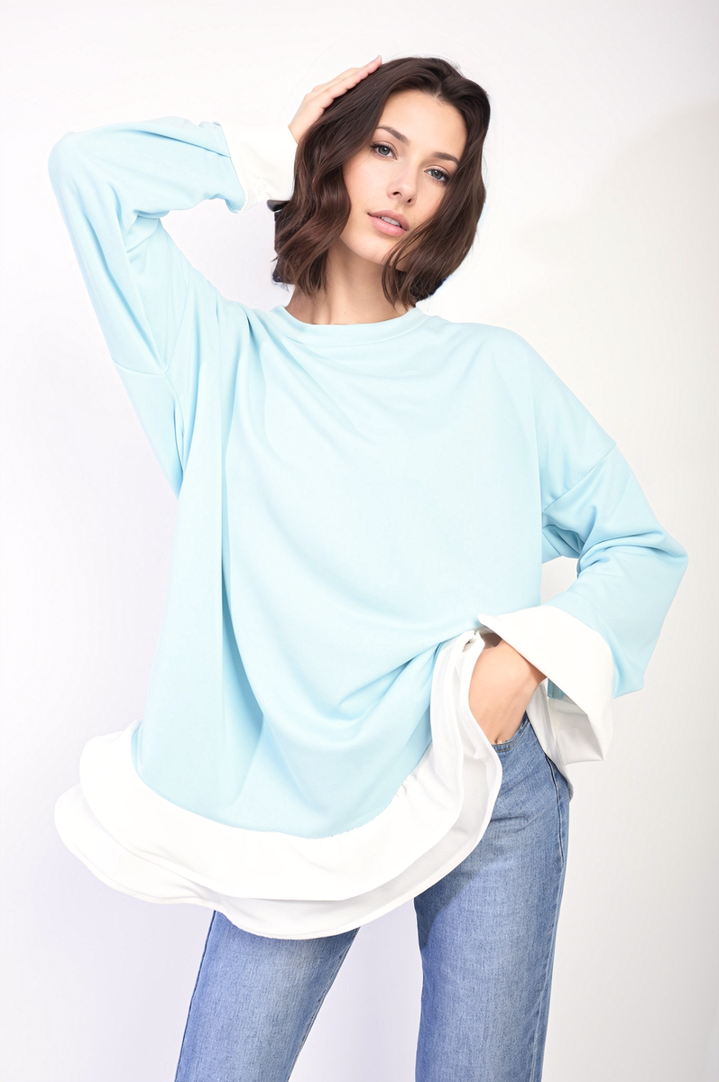 Contrast Ruffled Hem Top