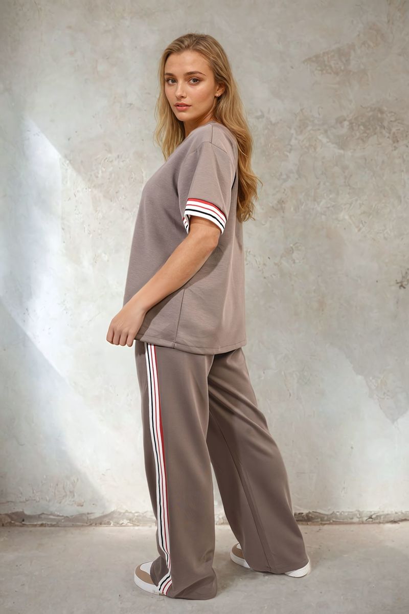 Contrast Stripe Top and Wide Leg Trouser Co-ord Set