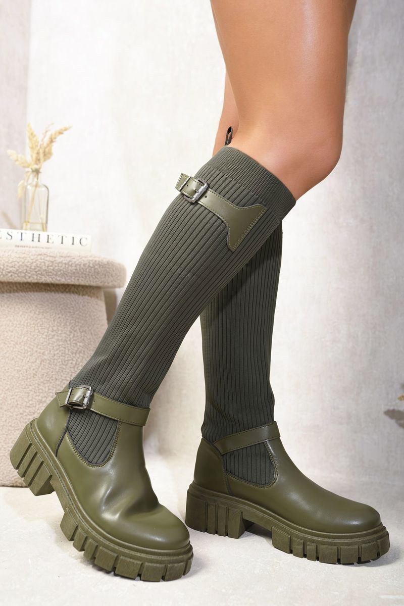 Stretch Knee High Chunky Sock Boots