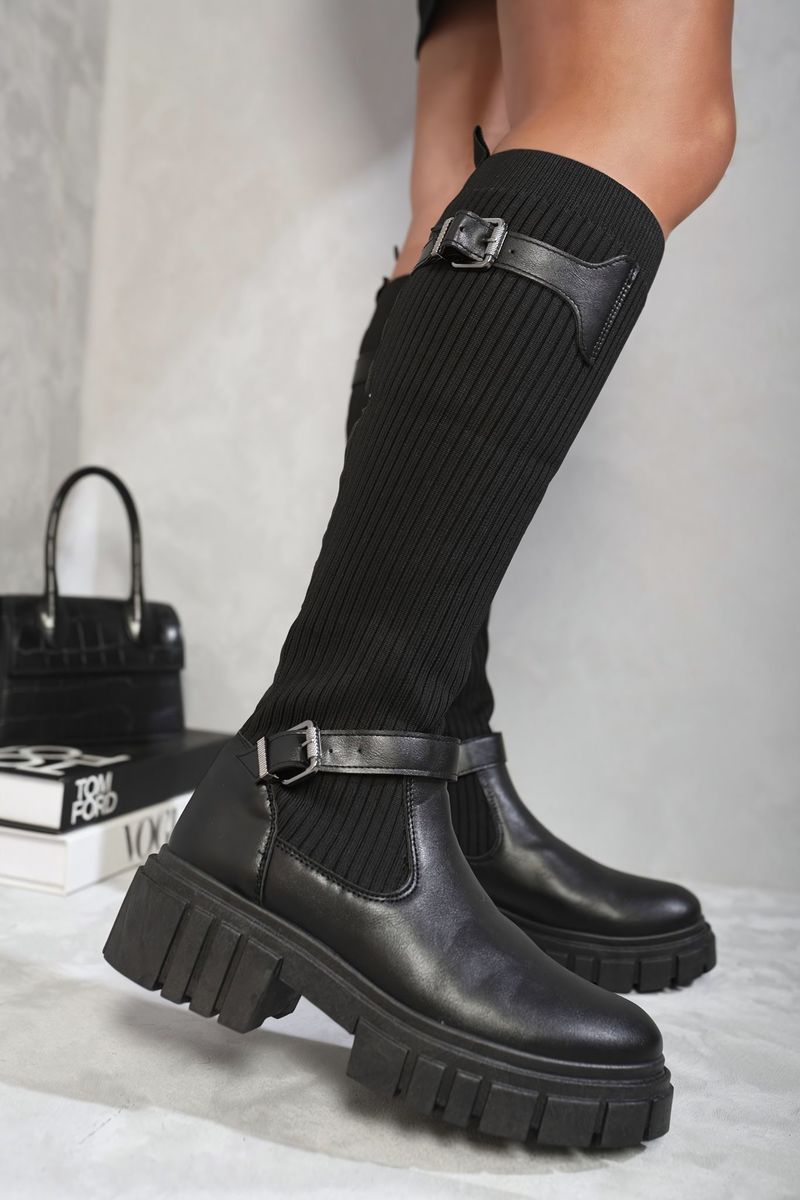 Stretch Knee High Chunky Sock Boots