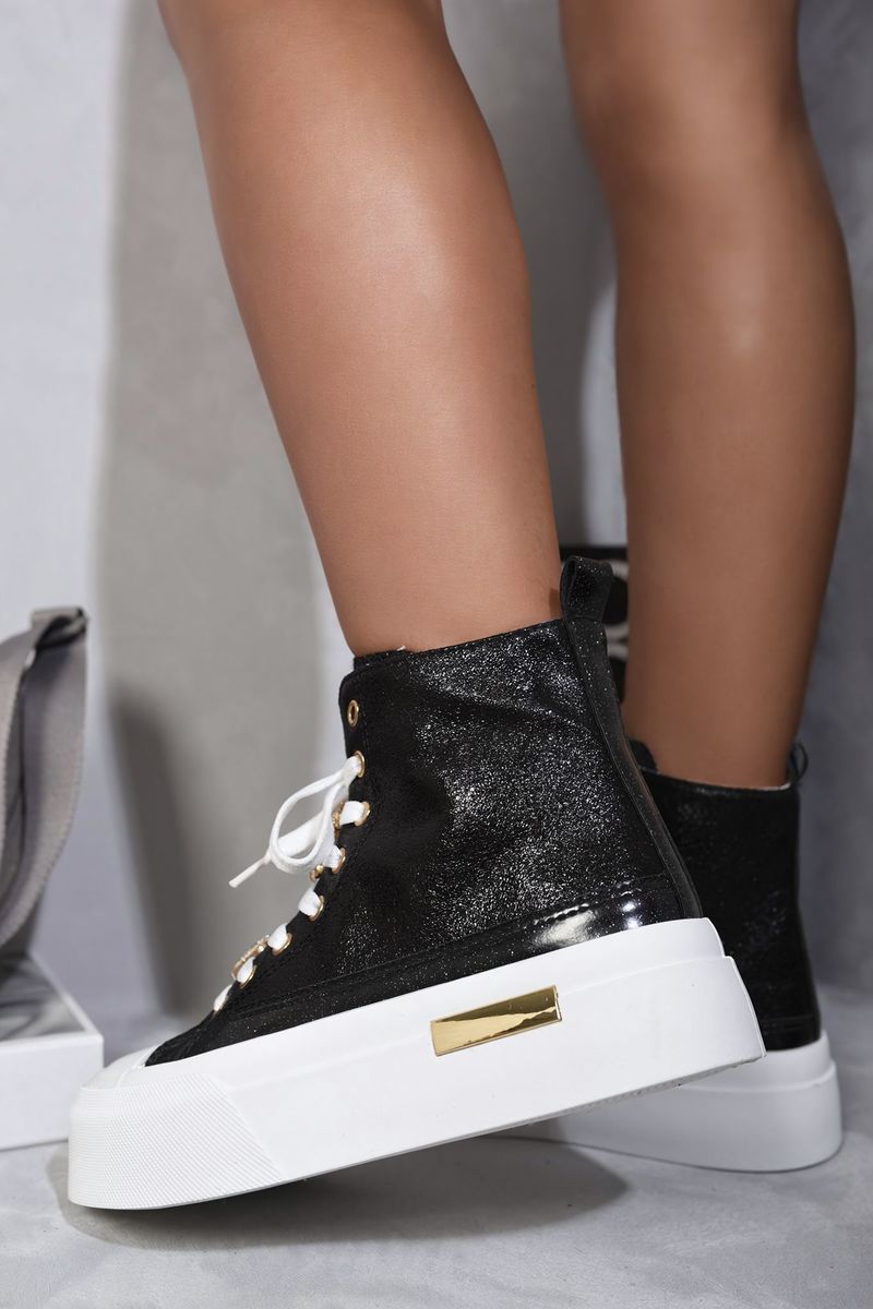 Glitter Lace Up High Top Platform Trainers with Decorative Details