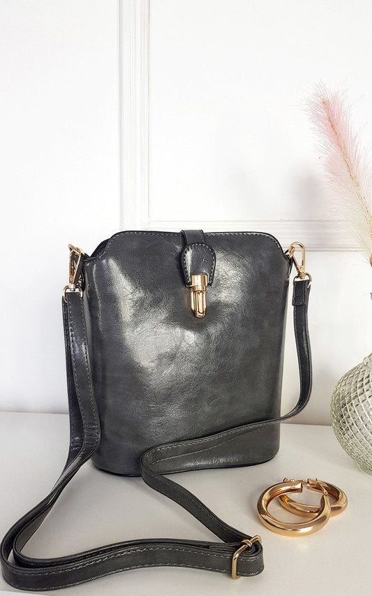 Faux Leather Crossbody Bag with Gold Detail and Adjustable Strap