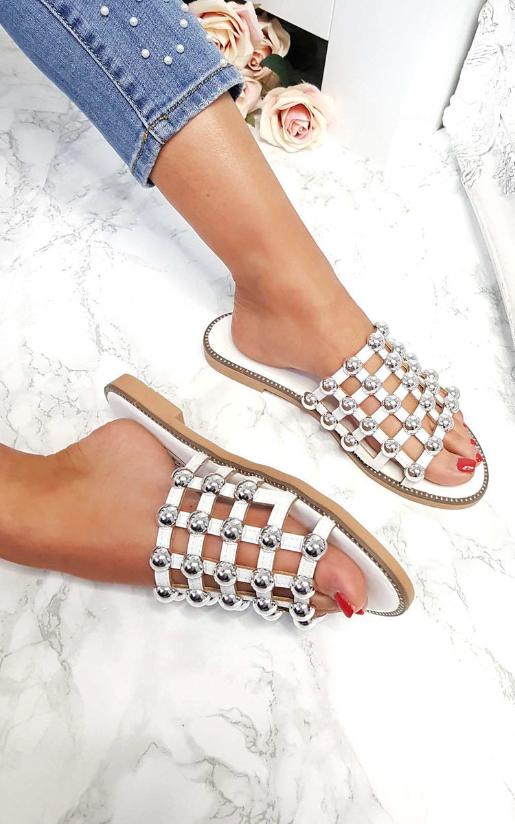 Studded Caged Open Toe Sliders