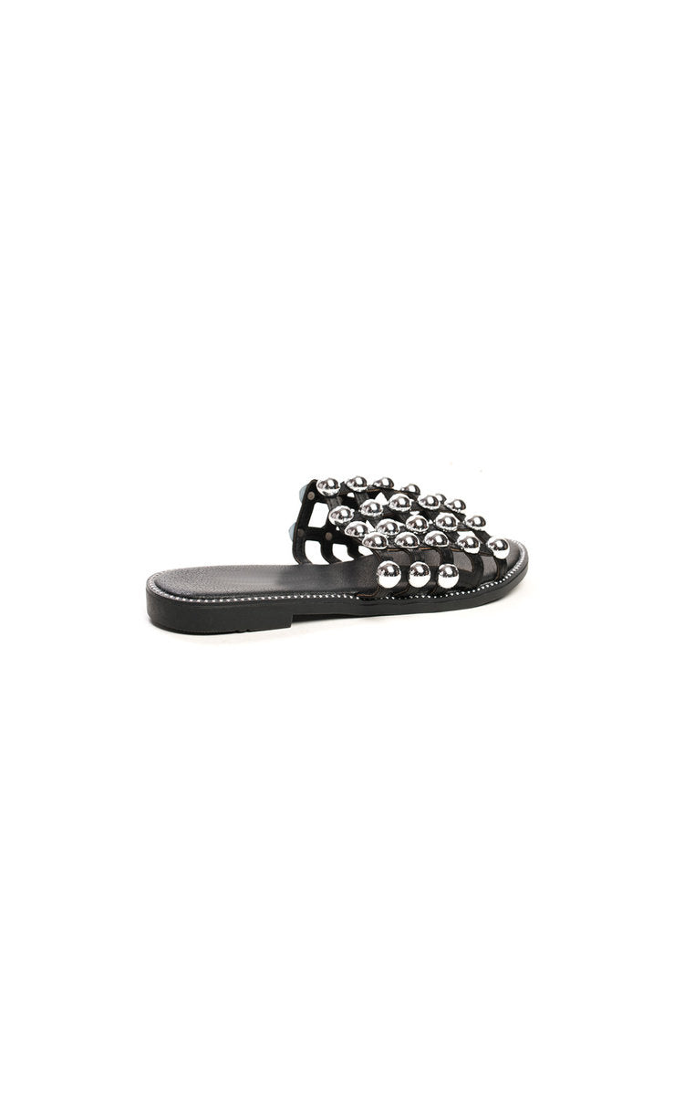 Studded Caged Open Toe Sliders