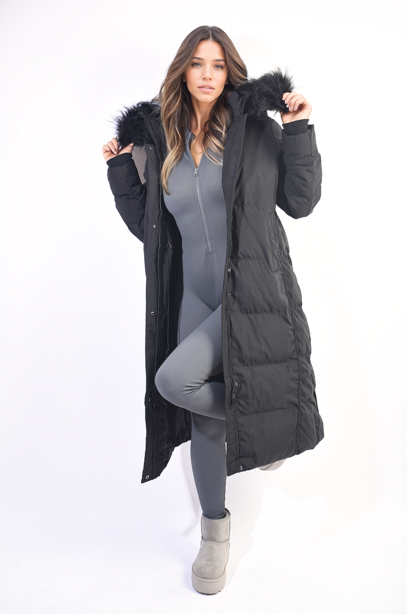 Longline Faux Fur Hooded Puffer Jacket