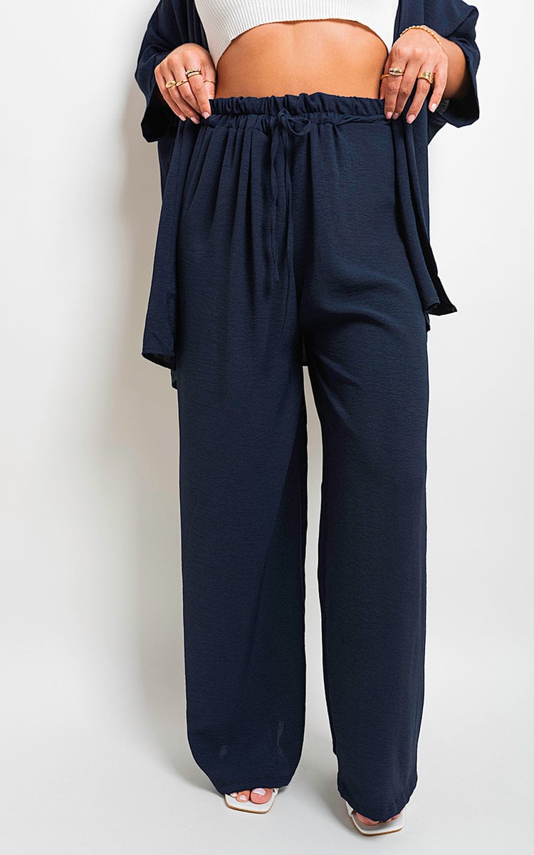 Drawstring Gathered Waist Wide Leg Trouser