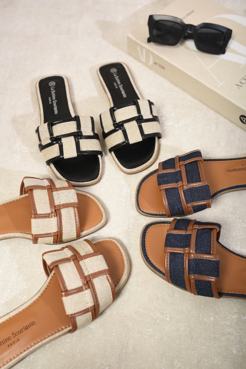 Open Toe Two Tone Flat Sandals