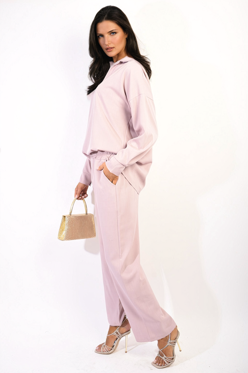 V-neck Long Sleeve Top and Wide Leg Pants Co-ord Set