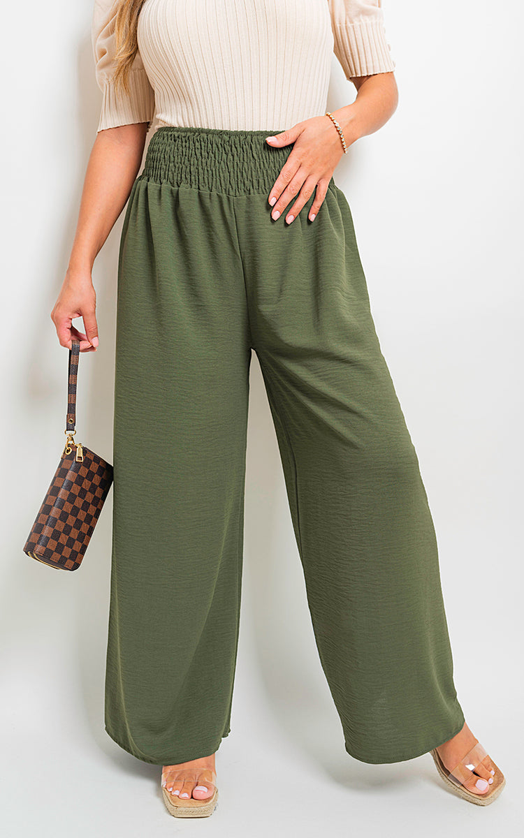 Elastic High Waist Wide Leg Trousers