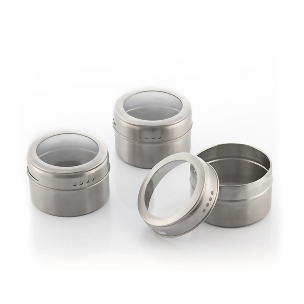 Bamsa Bamboo Set & Magnetic Spice Tins 7 Pieces Stainless Steel