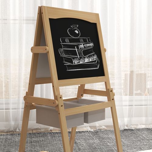 AIYAPLAY 3 in 1 Kids Easel with Paper Roll, Storage Baskets - Natural