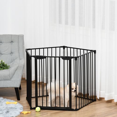 Pet Gate 5-Panel Dog Playpen for Indoor Stair Barrier W/ Walk Through Door Black