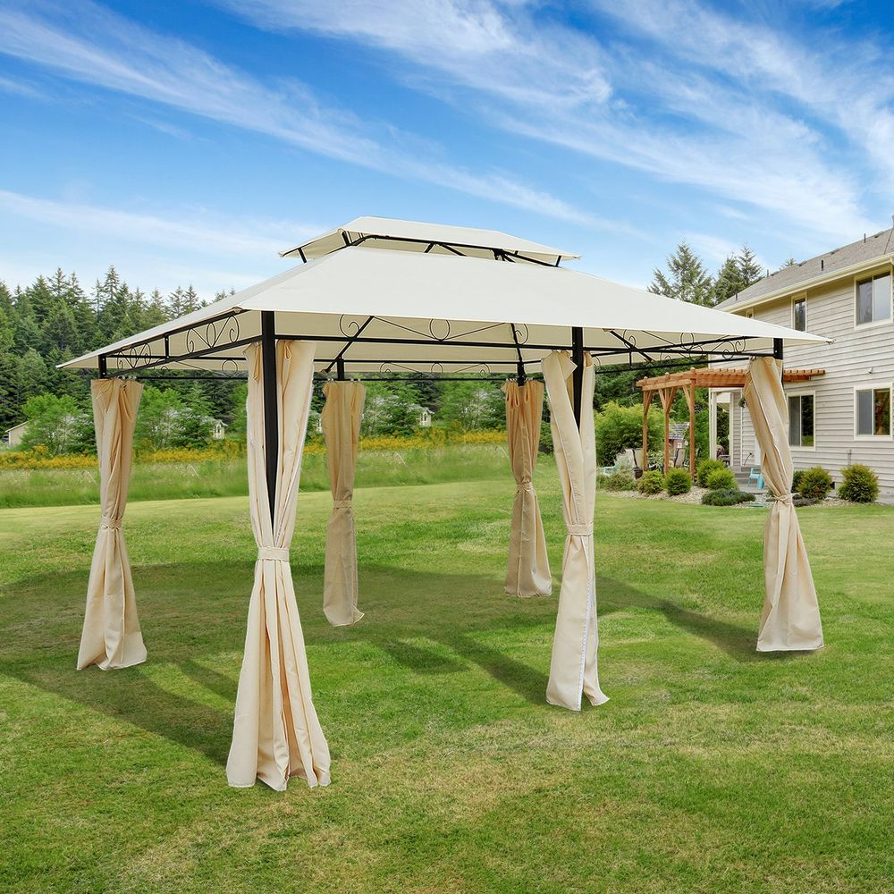 Metal Gazebo Curtains 4x3m Canopy Party Tent Garden Pavillion Patio Shelter