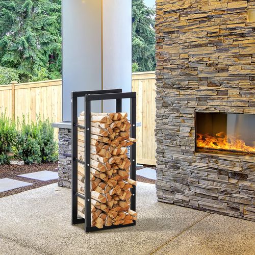 Metal Rust-Resistant Firewood Log Rack Black