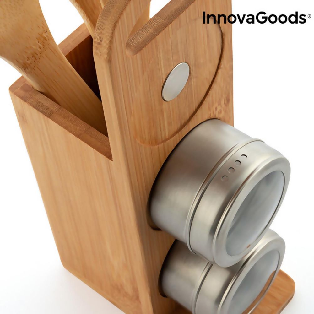 Bamsa Bamboo Set & Magnetic Spice Tins 7 Pieces Stainless Steel