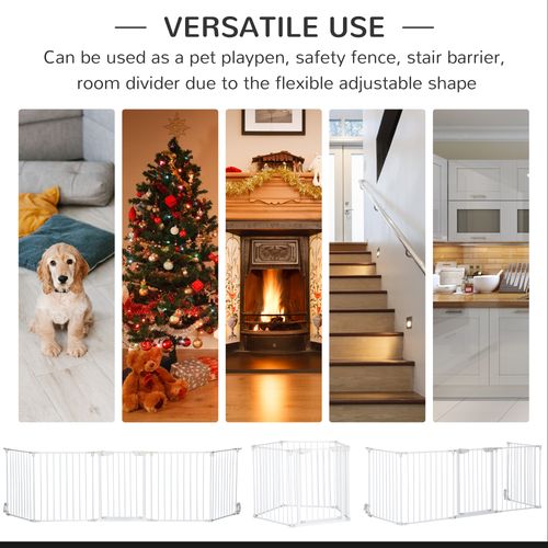 Pet Gate 5-Panel Dog Playpen for Indoor Stair Barrier W/ Walk Through Door White