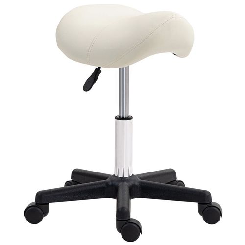 HOMCOM Saddle Stool Adjustable Rolling Salon Chair for Massage Spa Beauty White