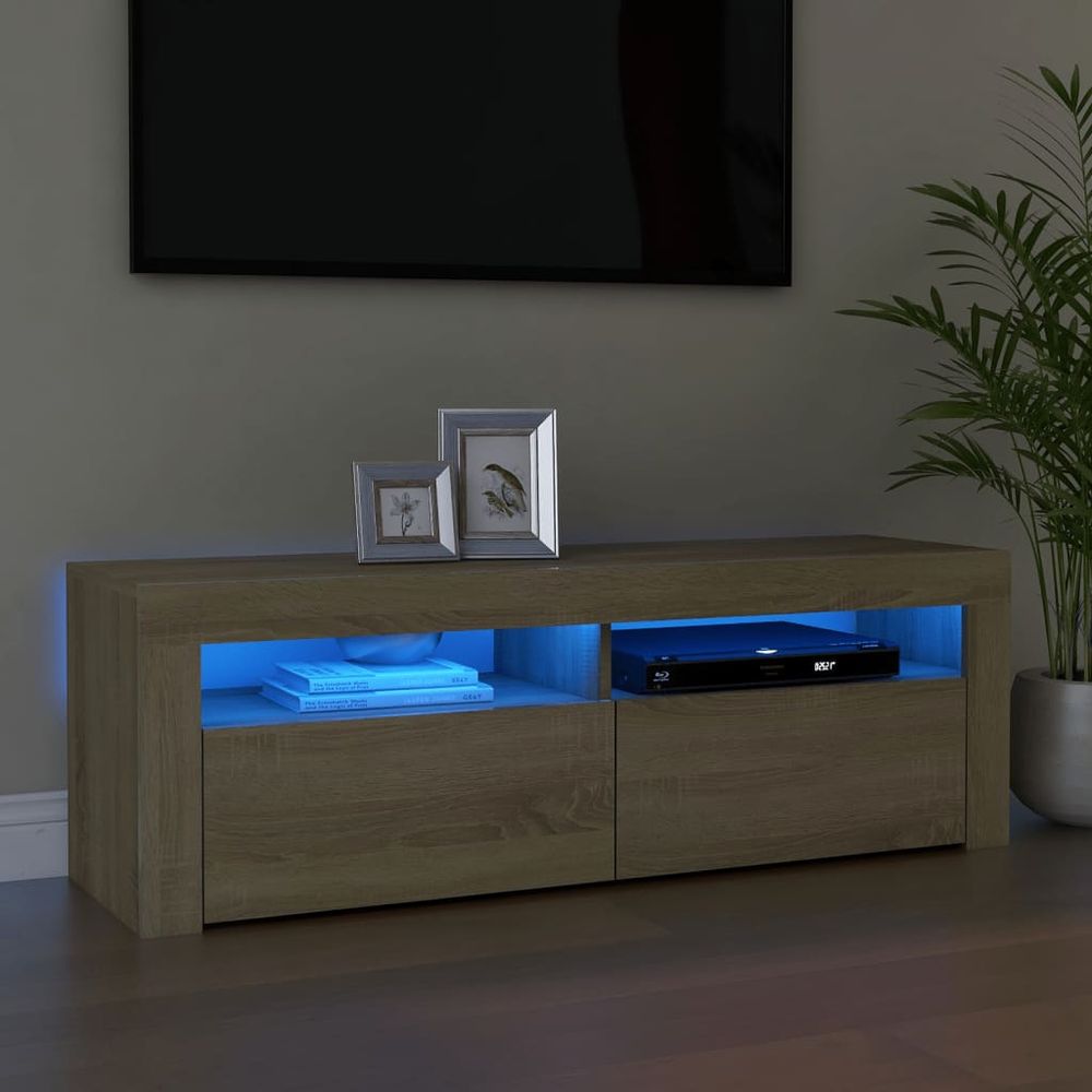 TV Cabinet with LED Lights Smoked Oak 120x35x40 cm