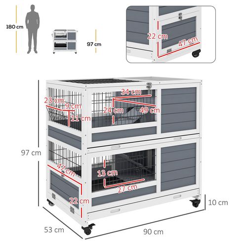 PawHut Double Deckers Indoor Rabbit Hutch w/ Feeding Trough, Slide-Out Trays