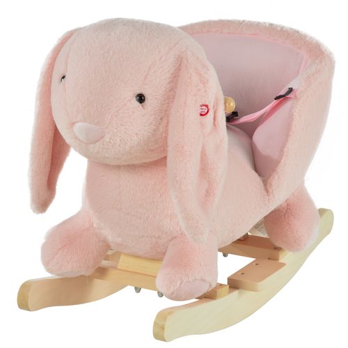 Cute Kids Ride-On Rocking Rabbit Sound Handlebars Seat Belt Plush Body HOMCOM