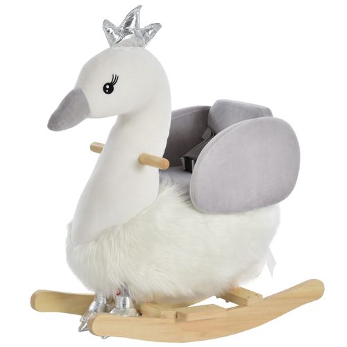 Cute Kids Ride-On Rocking Swan w/ Sound Handlebars Seat Belt Plush Body