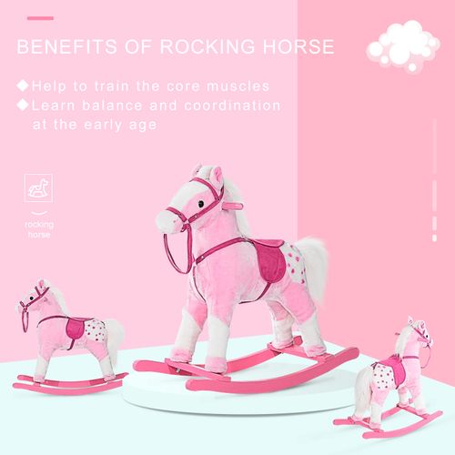 Rocking Horse Toy Plush Wood Pony Riding Rocker Neigh Sound Pink