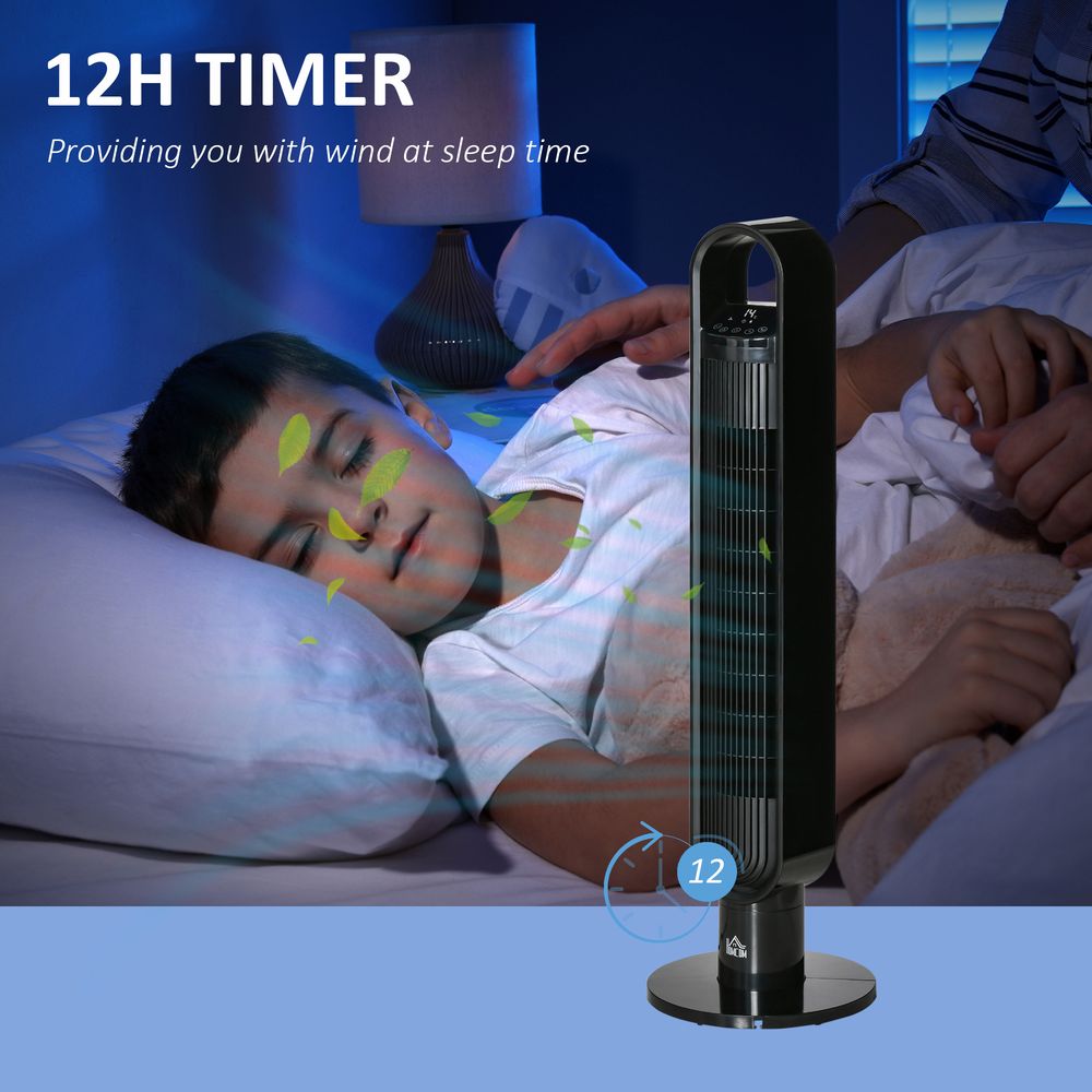 Tower Fan Cooling for Bedroom with Oscillating, 3 Sp, Timer, Black Home w/ RC,