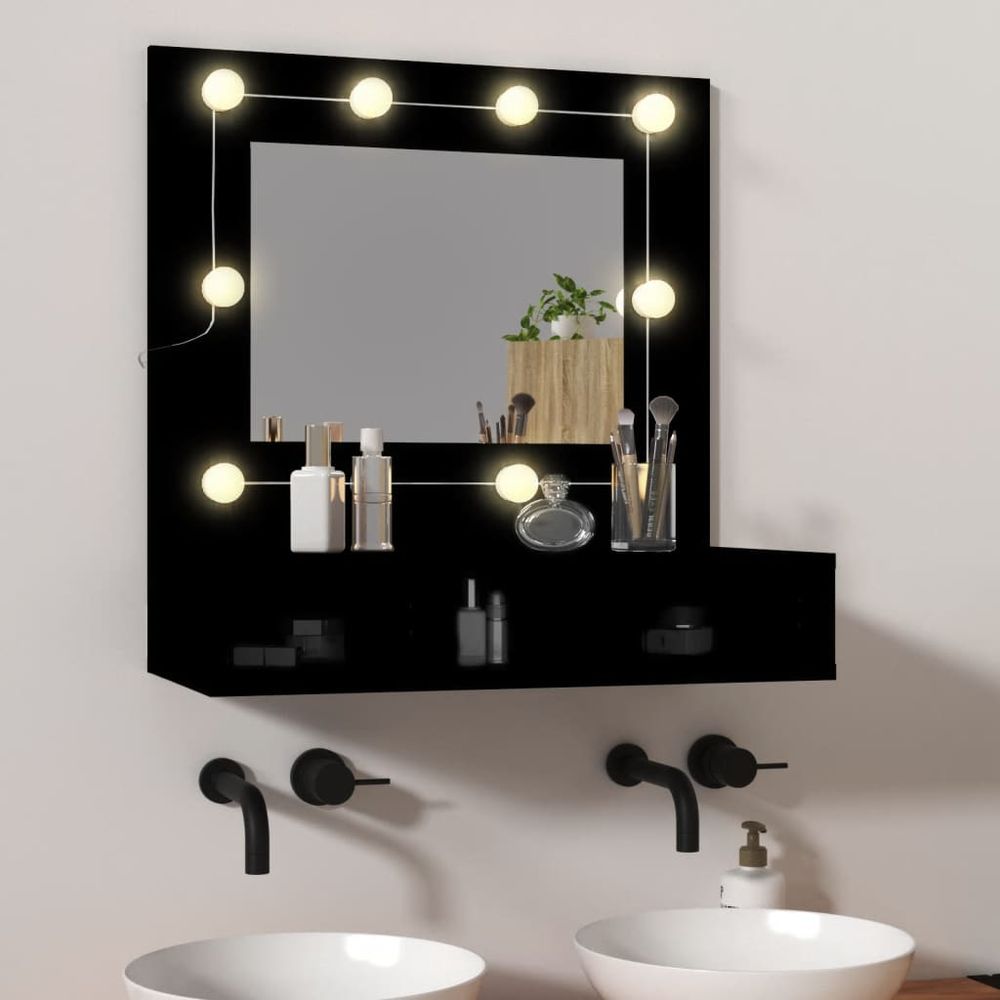 vidaXL Mirror Cabinet with LED Black 60x31.5x62 cm