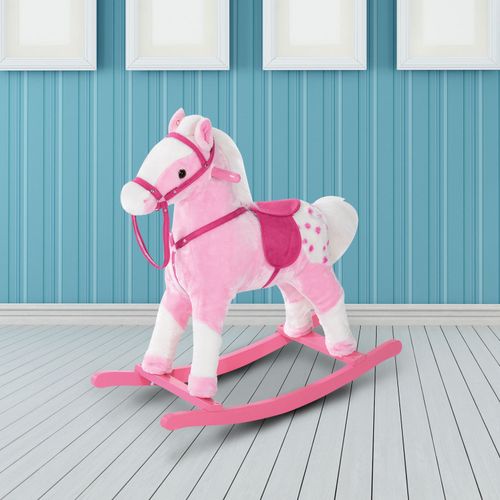 Rocking Horse Toy Plush Wood Pony Riding Rocker Neigh Sound Pink