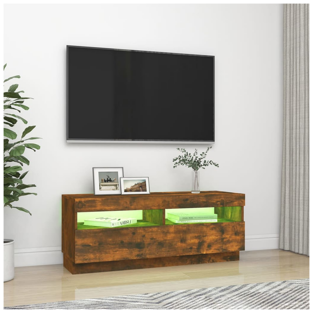 TV Cabinet with LED Lights Smoked Oak 100x35x40 cm