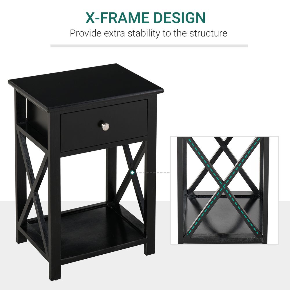 MDF 2-Tier Side Table w/ Drawer Black