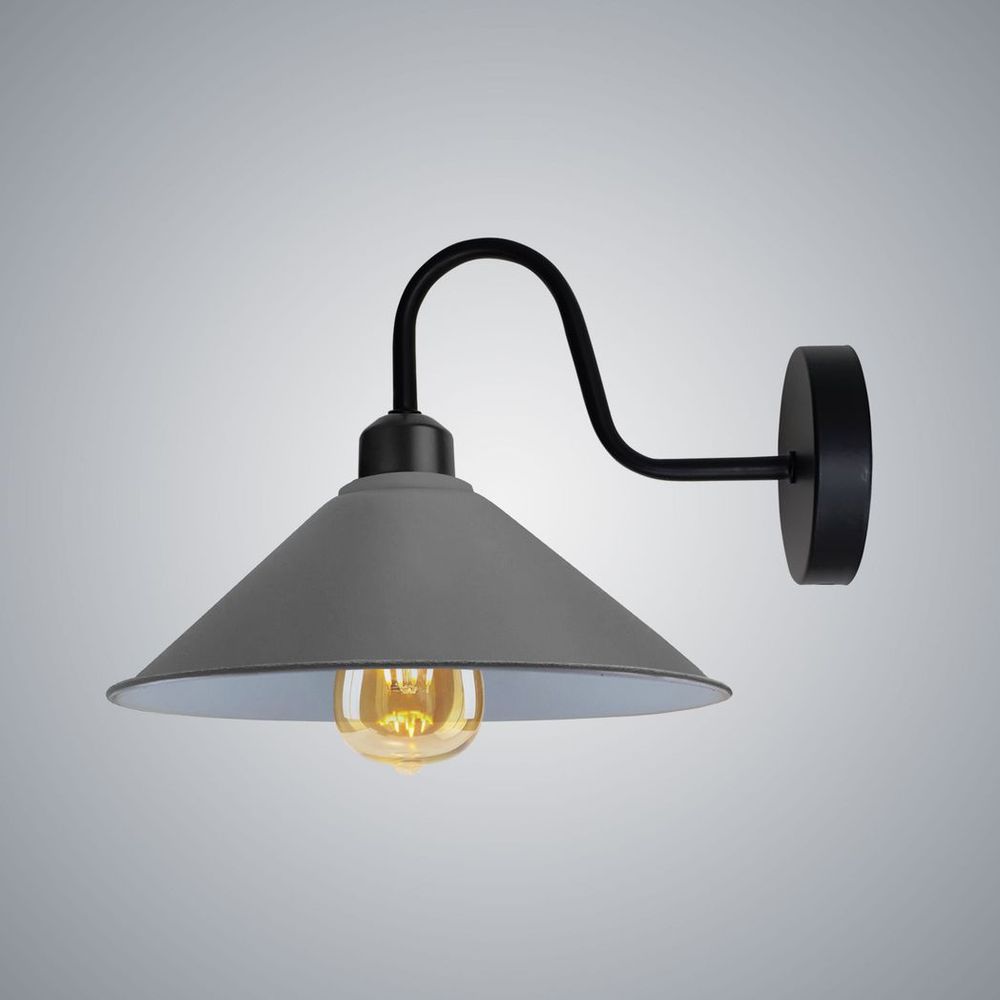 Grey Wall Light Fixture,Black Wall Sconce E27 Base Socket Screw Type Wall Mounted Swan Neck Cone Shape Shade