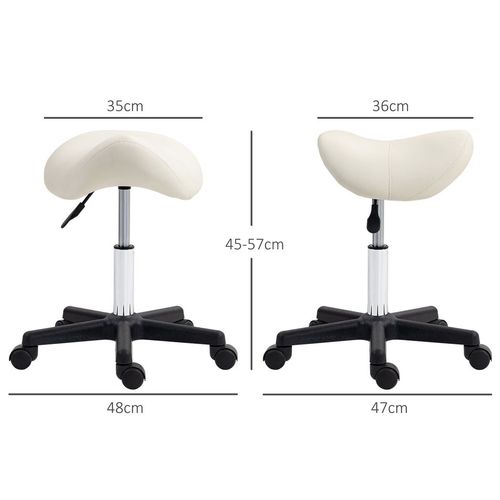 HOMCOM Saddle Stool Adjustable Rolling Salon Chair for Massage Spa Beauty White