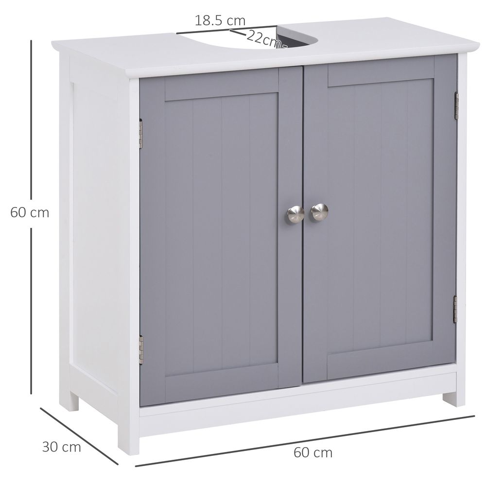 kleankin 60x60cm Under-Sink Storage Cabinet w/ Adjustable Shelf Grey White