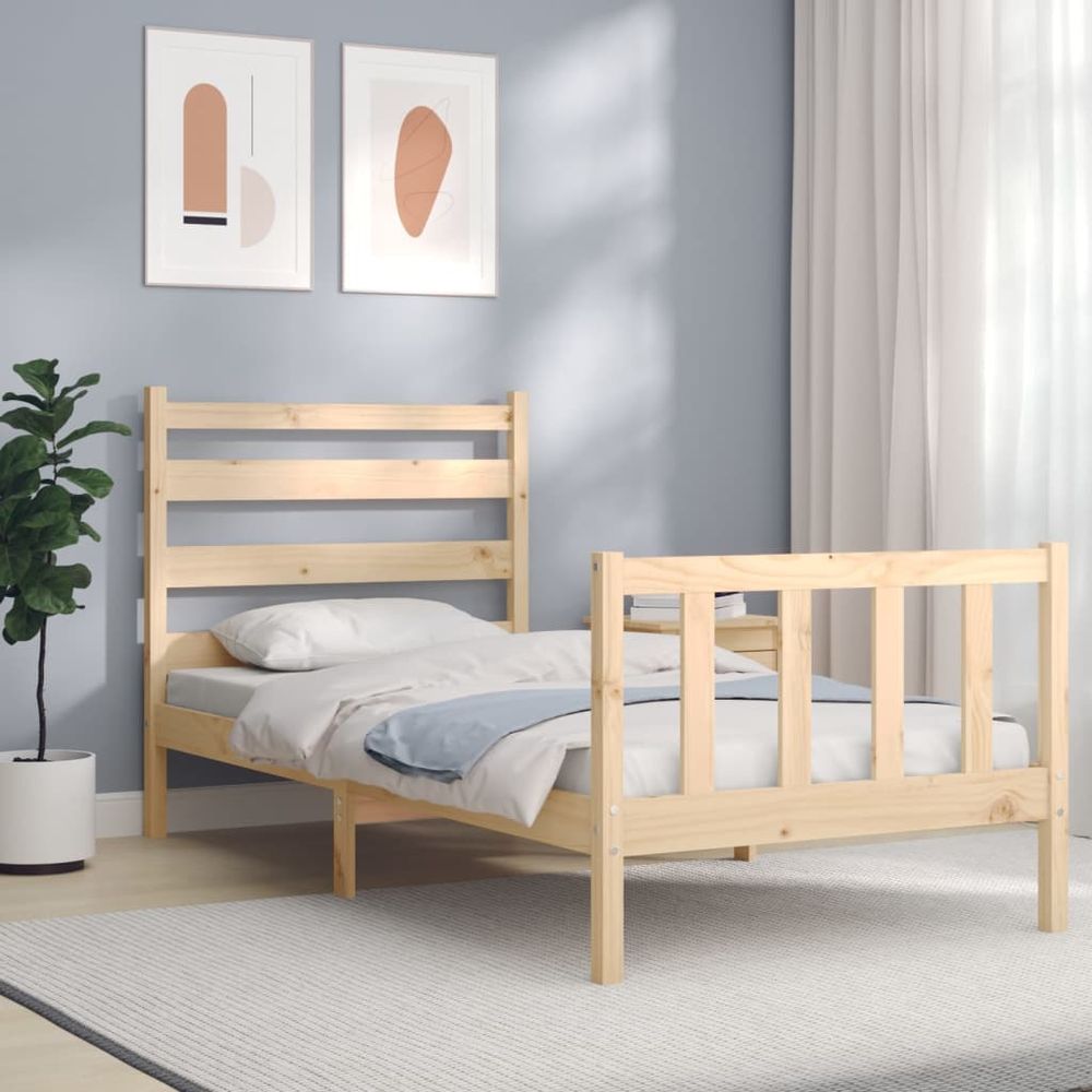 Bed Frame with Headboard Grey 2FT6 Small Single Solid Wood