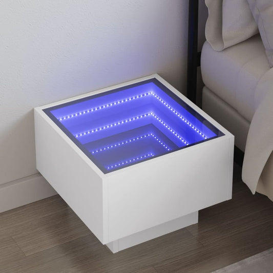 vidaXL Bedside Table with Infinity LED White 40x40x30 cm