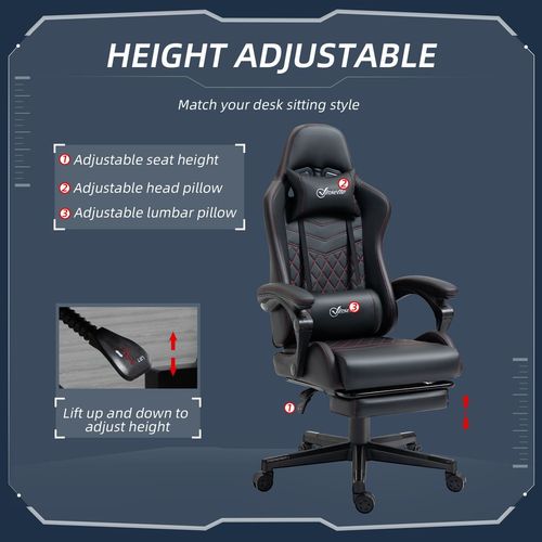 Racing Gaming Chair PU Leather Gamer Recliner Home Office, Black