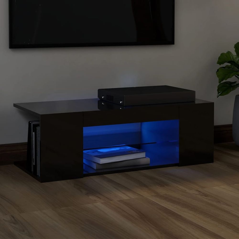 TV Cabinet with LED Lights Smoked Oak 90x39x30 cm