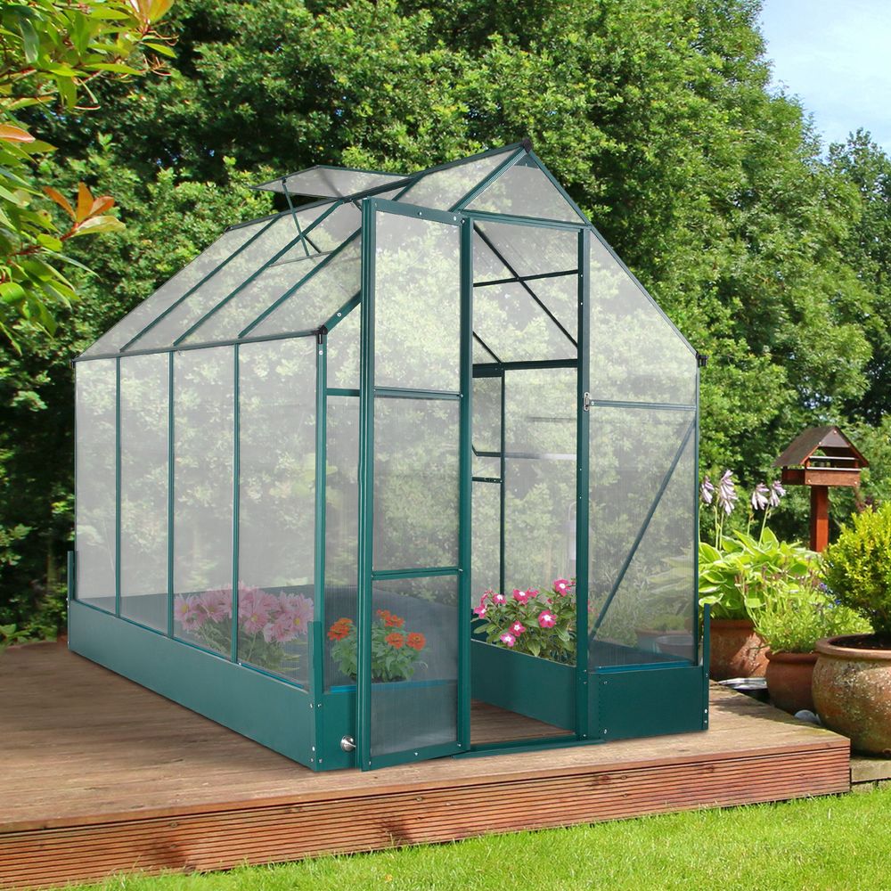 Garden Walk-in Aluminium Greenhouse Polycarbonate with Plant Bed