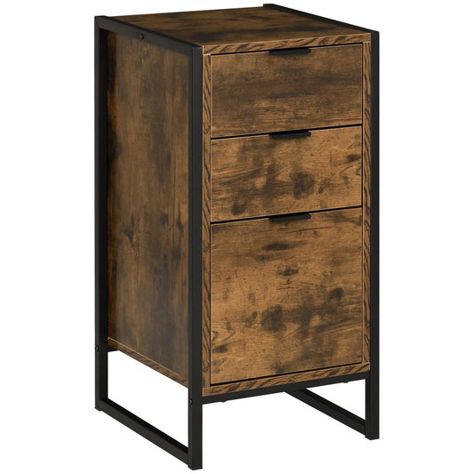 Industrial 3-Drawer Storage Chest Metal Frame Freestanding Unit Brown