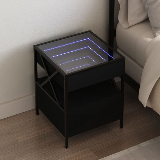 vidaXL Bedside Table with Infinity LED Black 40x40x51 cm